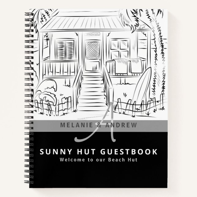 WELCOME BEACH HUT Gästebuch Monogram Einfach Notizbuch (Vorderseite)