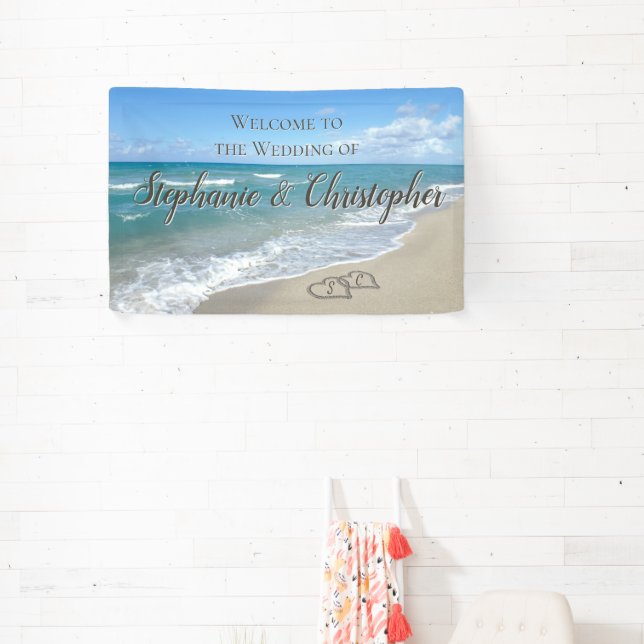 Welcome Beach Wedding Hearts im Sand Elegant Banner (InSitu)