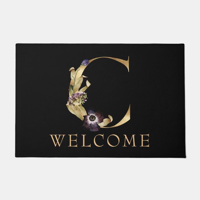 WELCOME Black and Gold Fall Monogram C Doormat Fußmatte (Vorderseite)