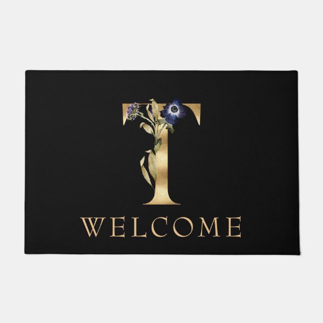 WELCOME Black and Gold Fall Monogram T Doormat Fußmatte (Vorderseite)