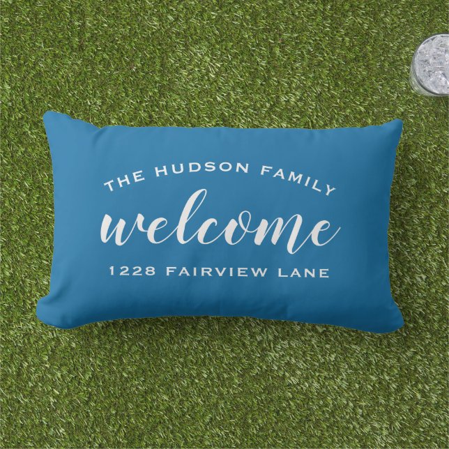 Welcome Blue Personalisiert Familienname Kissen Für Draußen (Gras)