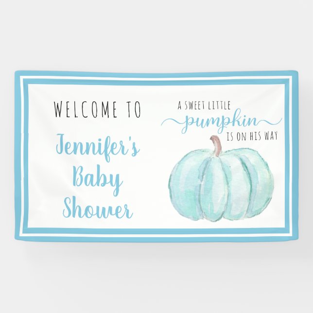 Welcome Blue Sweet Little Pumpkin Baby Dusche Banner (Horizontal)