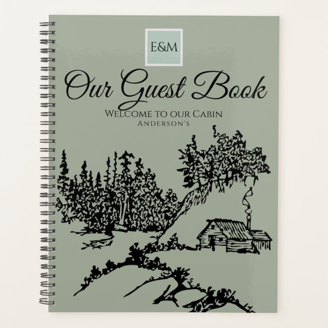 Welcome Cabin Woods Guestbook Monogram Planer (Vorderseite)