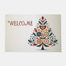 Welcome Christmas Colorful Tree Scandinavia Folk  Fußmatte