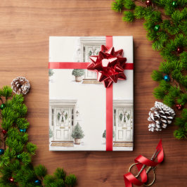 Welcome Christmas Door Greenery Wrapping Paper Geschenkpapier
