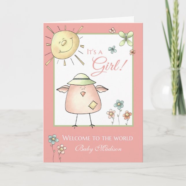 Welcome Daughter - Individuelle Name Baby Gratulat Karte (Vorderseite)