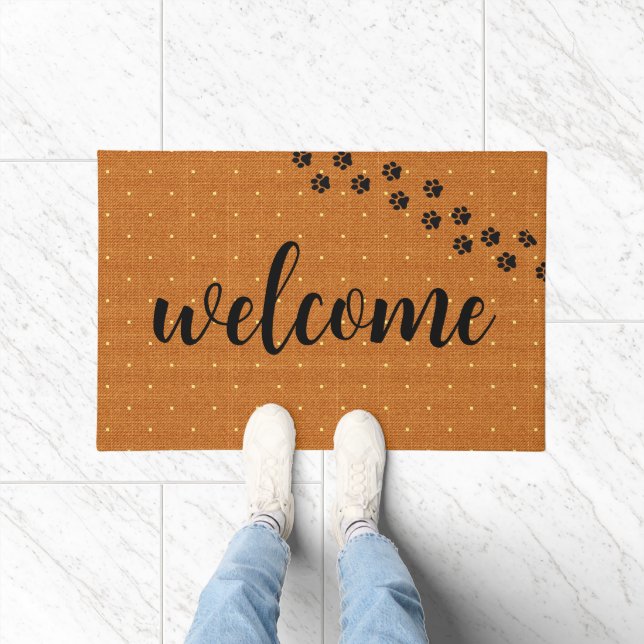 Welcome Dog Paw Prints Niedliche Zuhause Fußmatte (Indoor)