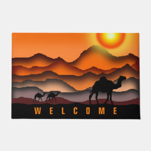 Welcome Doormat with Sunset Desert Camels Fußmatte