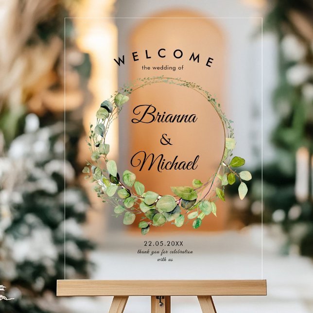 "Welcome" Elegant Eucalyptus Wreath Acrylschild (Von Creator hochgeladen)