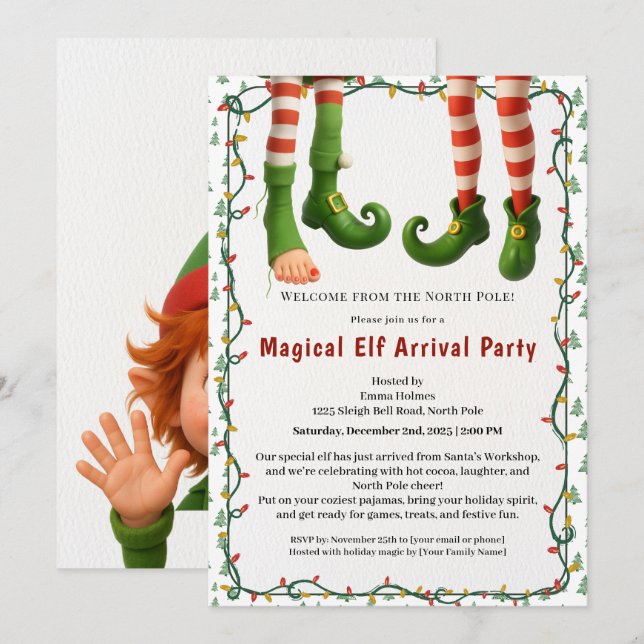 Welcome Elf Party | North Pole Arrival Celebration Einladung (Vorne/Hinten)