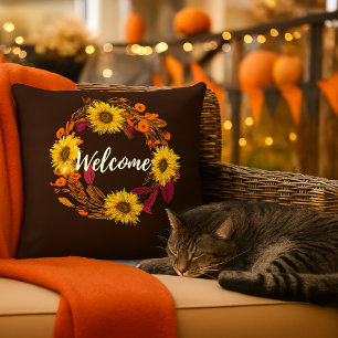 Welcome Fall Blume und Blätter Kranz Kissen
