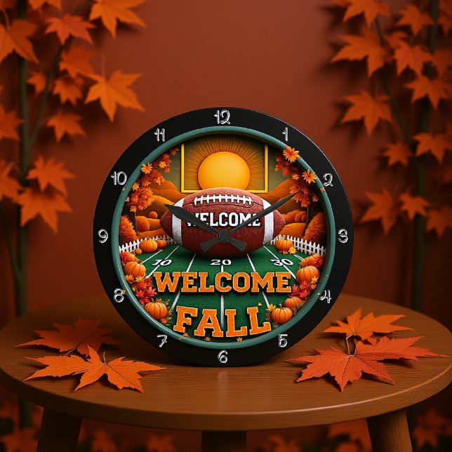 Welcome Fall Football Große Wanduhr (Von Creator hochgeladen)