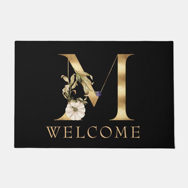 WELCOME Fall Monogram M mit Pumpkins Doormat Fußmatte (Vorderseite)