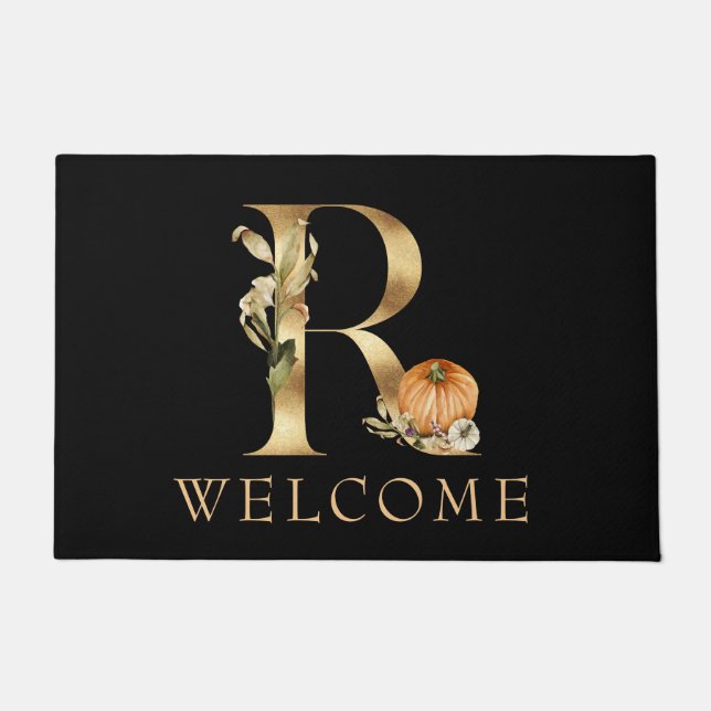 WELCOME Fall Monogram R mit Pumpkins Doormat Fußmatte (Vorderseite)