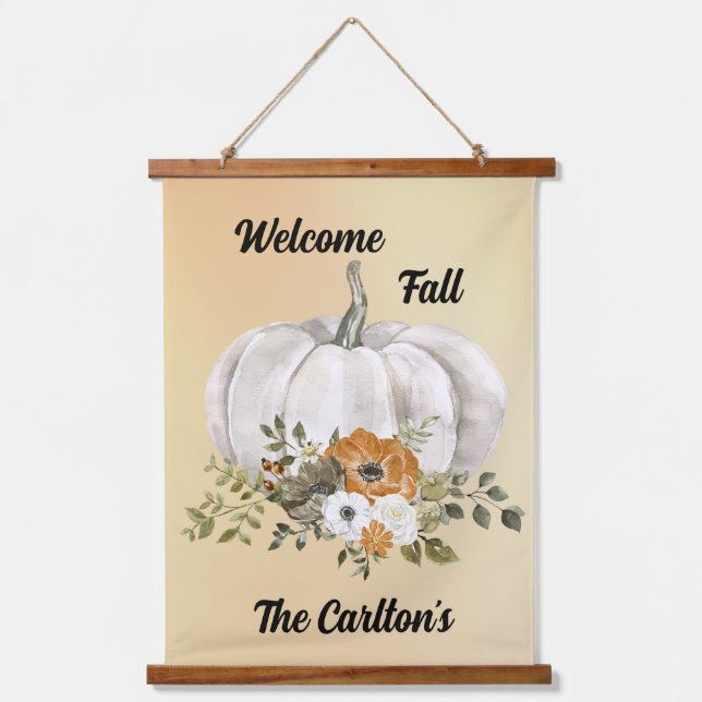 Welcome Fall Pumpkin Tapestable individuell anpass Wandteppich Mit Holzrahmen (Vorderseite)