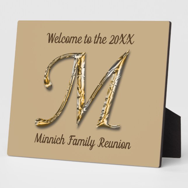 Welcome Family Wiedersehen Gold Letter M Monogram Fotoplatte (Seite)