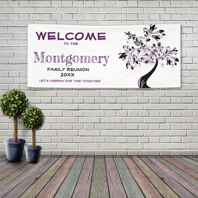 Welcome Family Wiedersehen Moderner Lila Baum Banner (Von Creator hochgeladen)