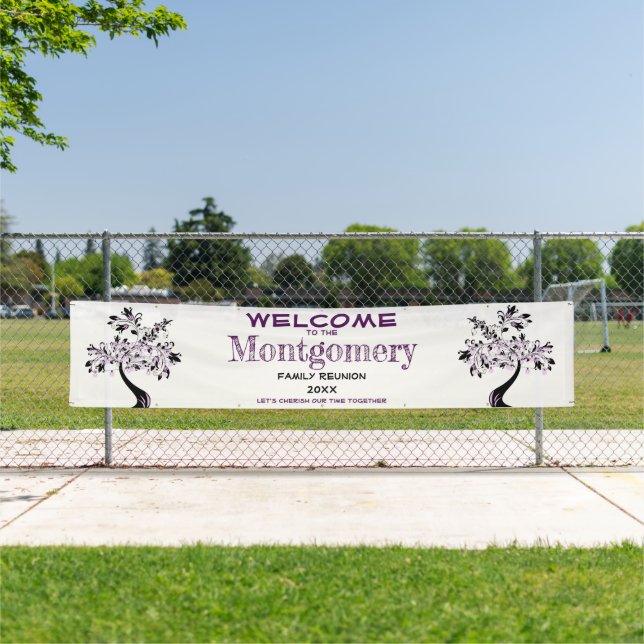 Welcome Family Wiedersehen Moderner Lila Baum Banner (Insitu)