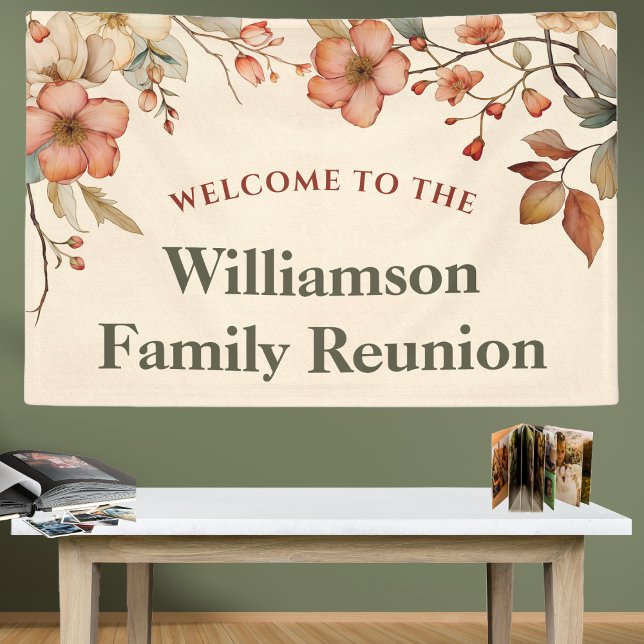 Welcome Floral Elegant Family Wiedersehen Banner (Family Reunion Banner for decorating at your picnic, gathering or special event.)