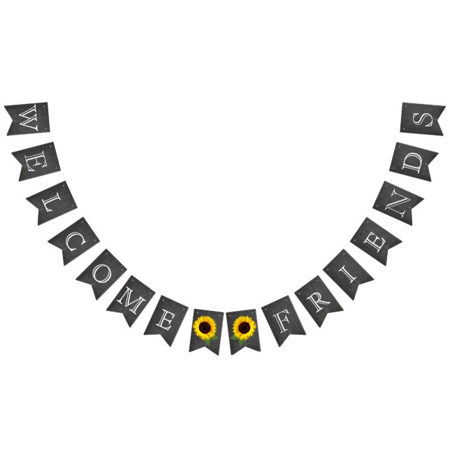 Welcome Friends Chalkboard Look mit Sonnenblumen Wimpelkette (Alle)