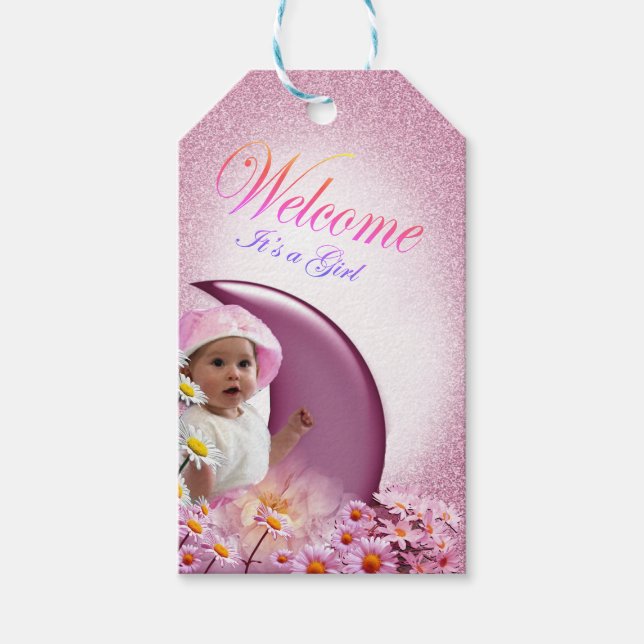 Welcome Girl Baby Dusche Geschenkanhänger (Vorderseite)