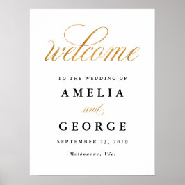 Welcome gold faux wedding sign poster