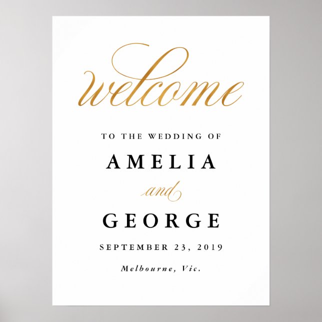 Welcome gold faux wedding sign poster (Vorne)