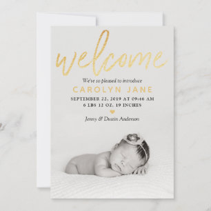 "Welcome" Gold Foil Foto Geburtserklärung Ankündigung