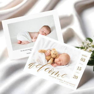 Welcome Gold Script Baby Birth Stats & Foto Ankündigung