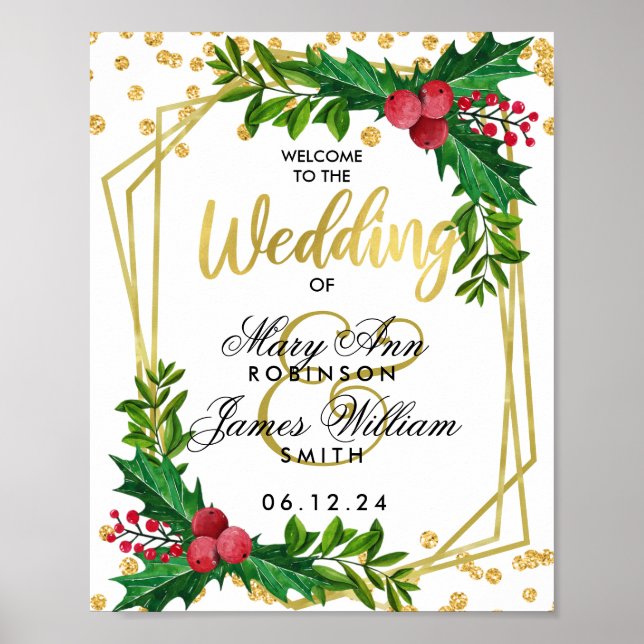 Welcome Gold White Holiday Wedding Holly Poster (Vorne)