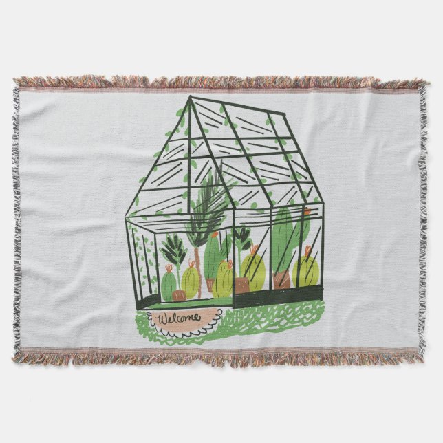 Welcome Green House Botanical Cactus Plants Art Decke (Vorderseite)