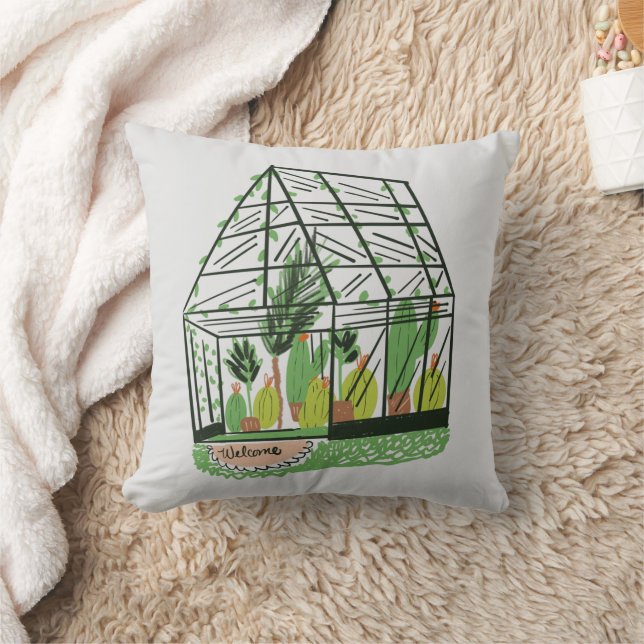 Welcome Green House Botanical Cactus Plants Art Kissen (Decke)