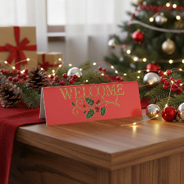 Welcome holly christmas guest  tischaufsteller 