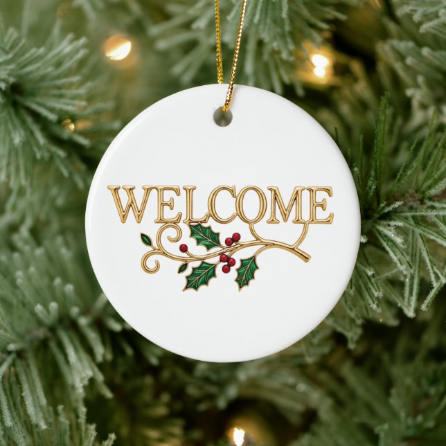 Welcome holly christmas  keramik ornament (Baum)