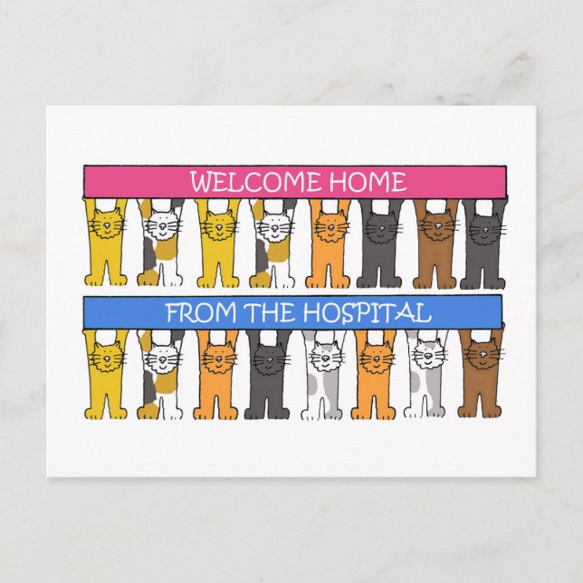 Welcome Home from the Hospital Cartoon Cats Postkarte (Vorderseite)