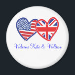 Welcome Kate & William/ Royal Wedding Magnet<br><div class="desc">Flaggengestaltung der Union Jack und der USA</div>