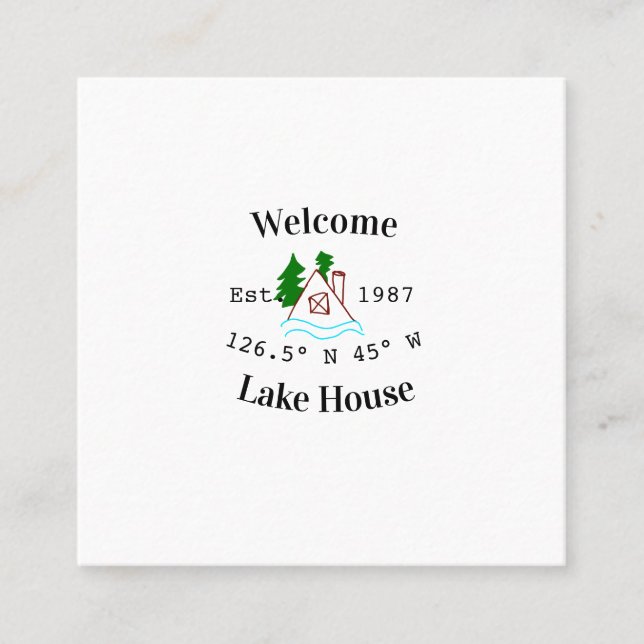 Welcome lake house corrdinated est. Year mountain  Quadratische Visitenkarte (Vorderseite)