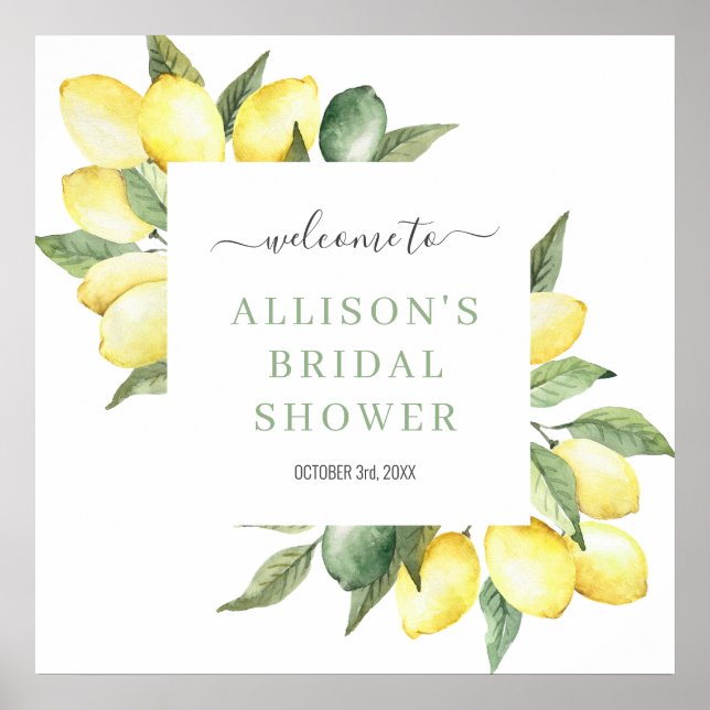 Welcome Lemon Watercolor Brautparty Sign Poster (Vorne)