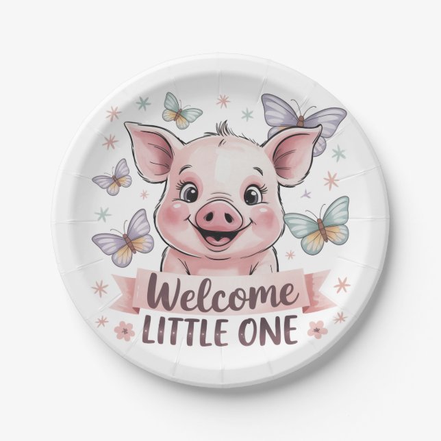 Welcome Litone - Niedliche Pinienbabydusche Pappteller (Vorderseite)