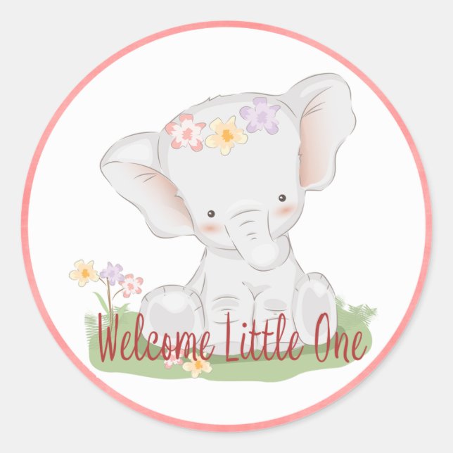 Welcome Little One Baby Elephant Runder Aufkleber (Vorderseite)