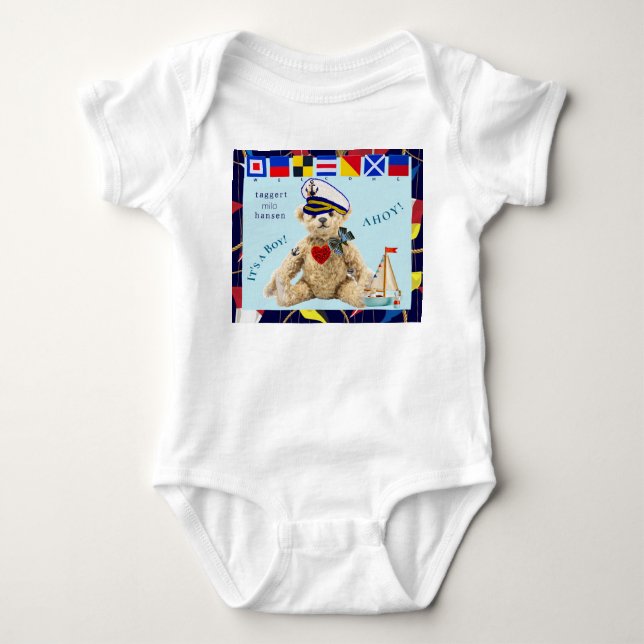 Welcome New Baby Sailor Bear Bodysuit Baby Strampler (Vorderseite)