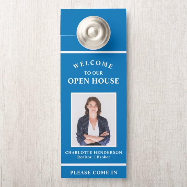 Welcome Open House Real Anwesen Agent Foto Blue Türanhänger (Auf Knauf)
