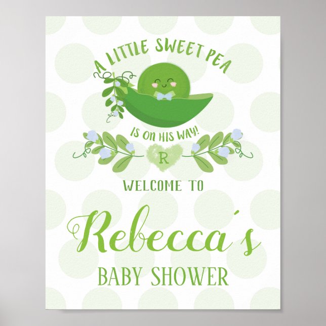 Welcome Party Signs Sweet Pea Baby Shower Boy Poster (Vorne)