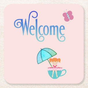 Welcome Party Teacup Girl Butterfly Rechteckiger Pappuntersetzer