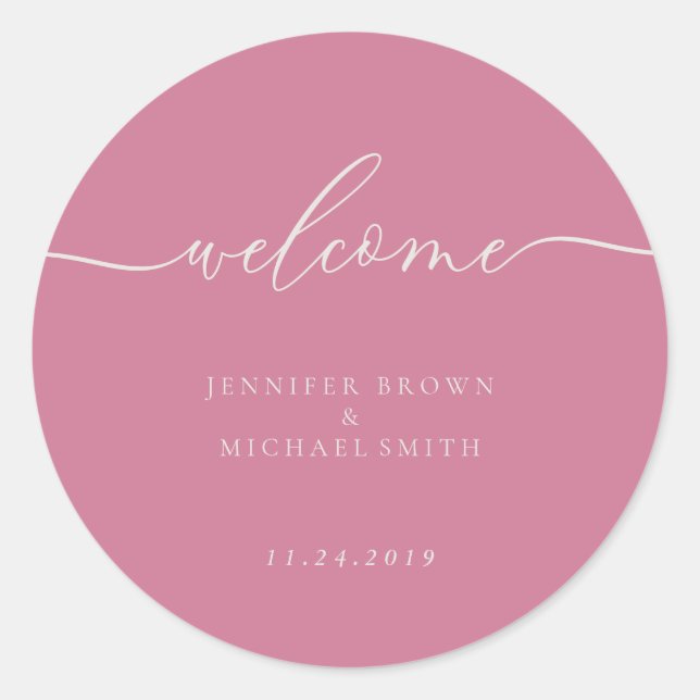 Welcome pink wedding party runder aufkleber (Vorderseite)
