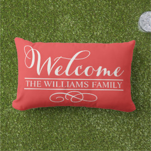 Welcome Poppy Red Custom Nachname Lendenkissen