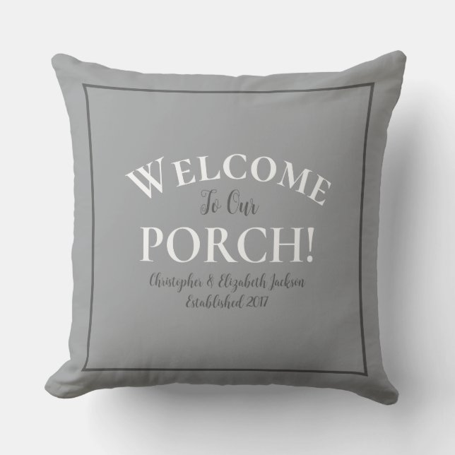 Welcome Porch Custom Trendy Gray Black Calligraphy Kissen (Vorderseite)