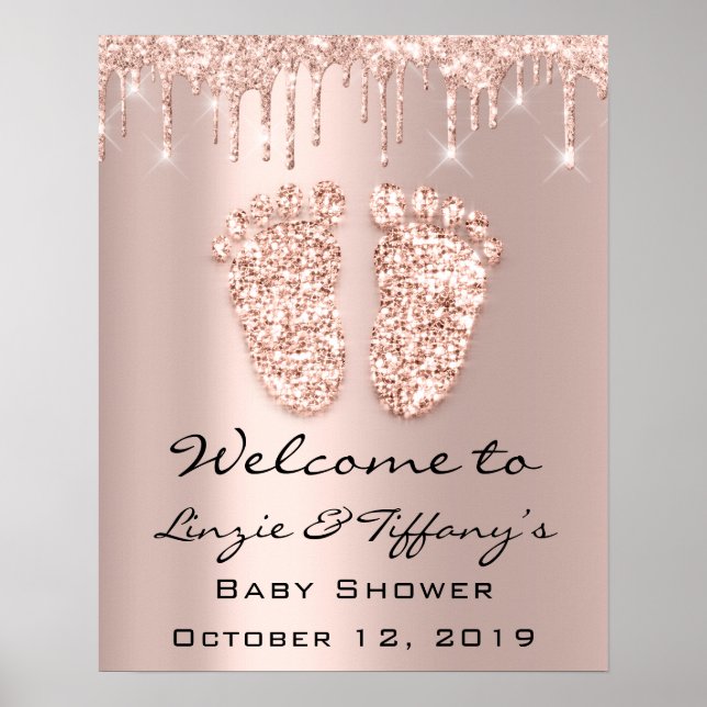 Welcome Poster Rose Tropfens Baby Shower Girl Boy (Vorne)