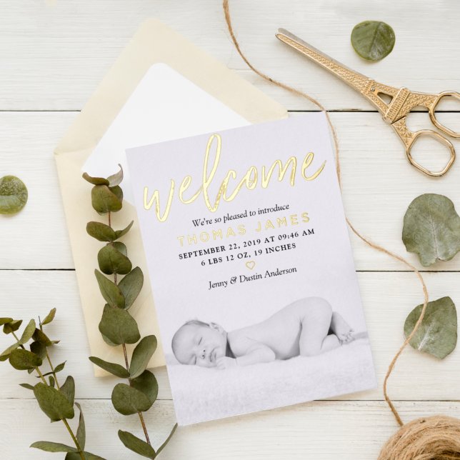 "Welcome" Real Foil Foto Birth Announcement Folieneinladung (Von Creator hochgeladen)