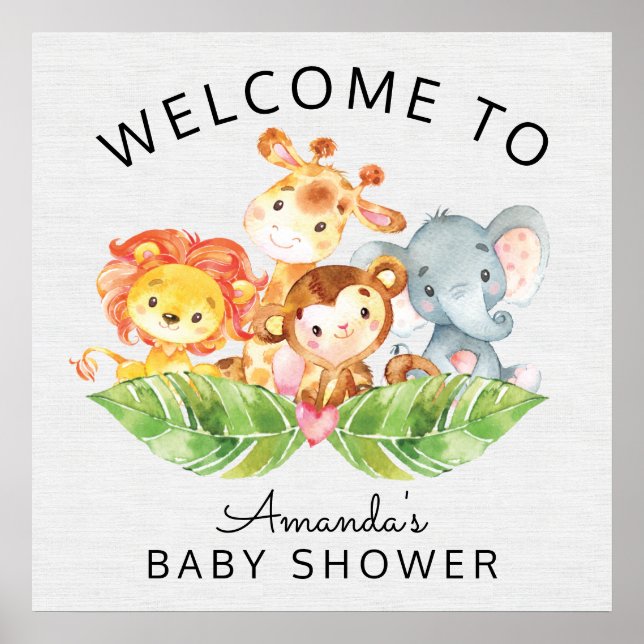 Welcome Safari Jungle Babyduschzeichen Poster (Vorne)